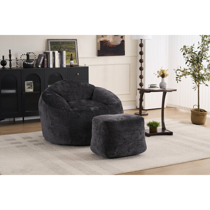 Foam Filled Bean Bag Bed For Adults - Chenille Fabric, Comfortable, 44.25In Depth, 43.99In Width, 27.42In Height, Modern Look Luxury Living Room Foam, Absorbing, 41.1In Diameter, 25.59In Elegant