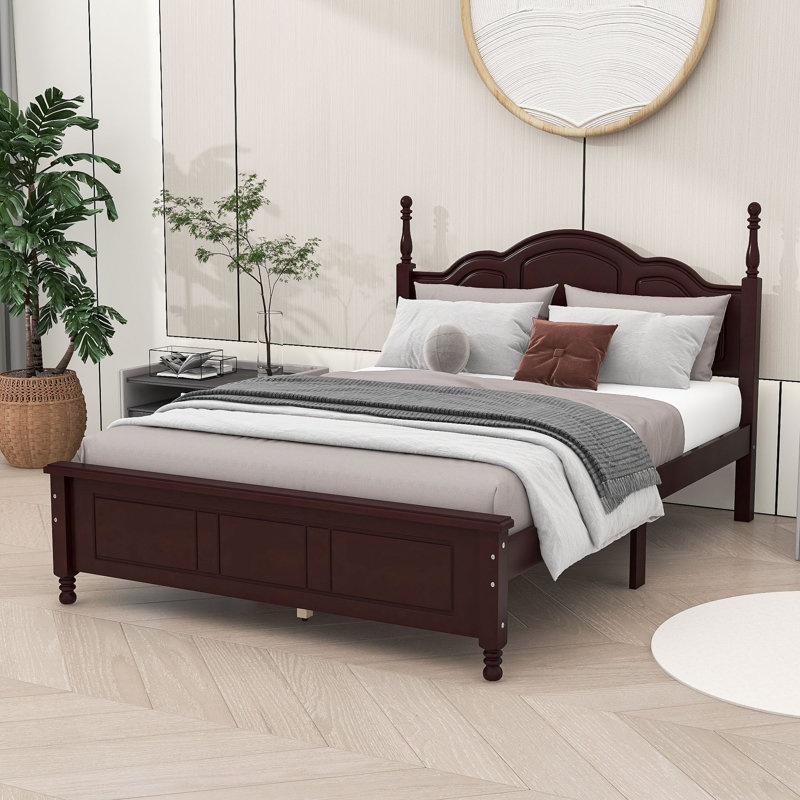 Brochan Wood Platform Bed with Headboard, Dark Walnut, Full