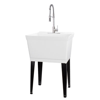 22.875 In. X 23.5 In. 19 Gallon Thermoplastic Utility Sink Set With High-Arc Coil Pull-Down Faucet
