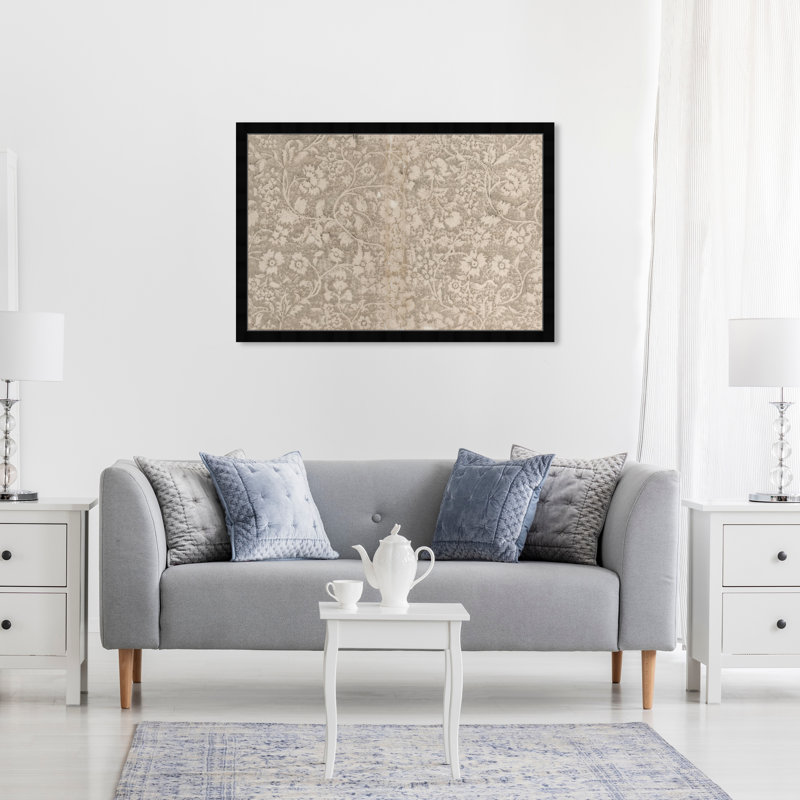 Aesthetic Beige Floral Pattern Canvas by  - Picture Frame Print, Noir, H 22 po x l 32 po