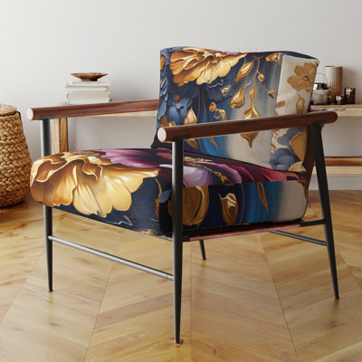 Chaise d'appoint rembourrée florale bourgogne et bleue Floral II