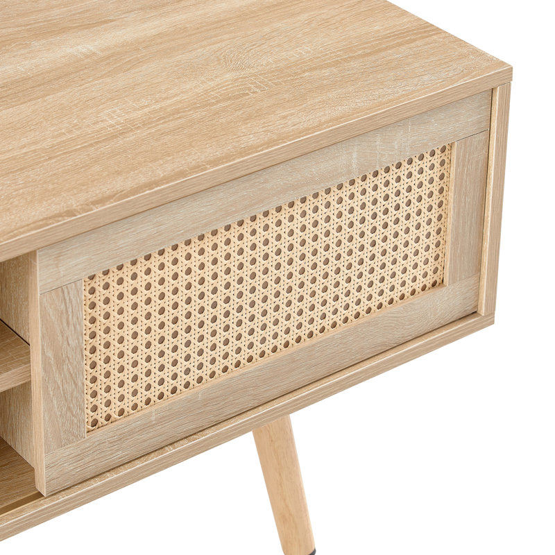 55.12-Inch Rattan TV Cabinet With 2 Sliding Doors For Living Room