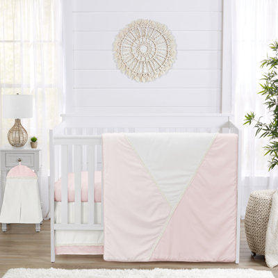 Pink and Off White Boho Chic Modern Pastel 4 Piece Crib Bedding Set by Sweet Jojo Designs -  ColorBlock-PK-IV-Crib-4