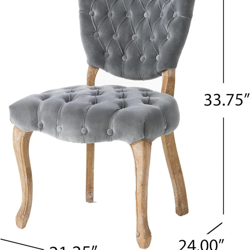 Chaise Parsons rembourrée et capitonnée Richard, Velours gris