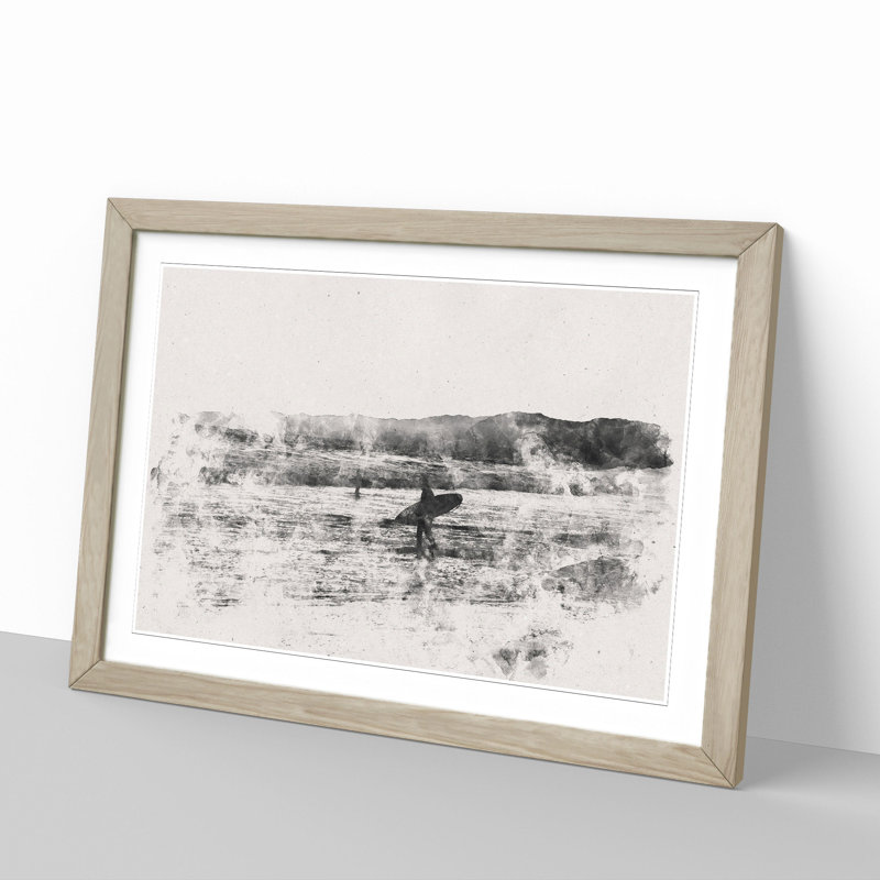 Two Surfers - Picture Frame Graphic Art, Oak, 27cm H x 36cm W x 2cm D