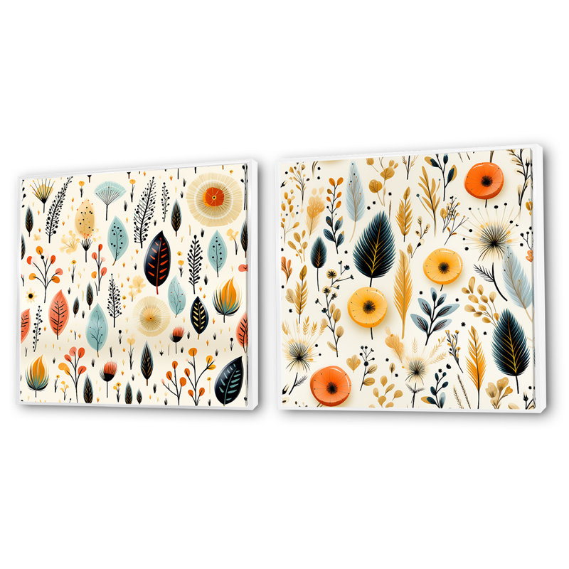 Peraz - Ensemble de 2 collages carrés botaniques abstraits, H 16 po x l 33 po, Cadre flottant blanc