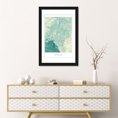 « athènes rétro bleu aquarelle urban blueprint map », impression sur toile