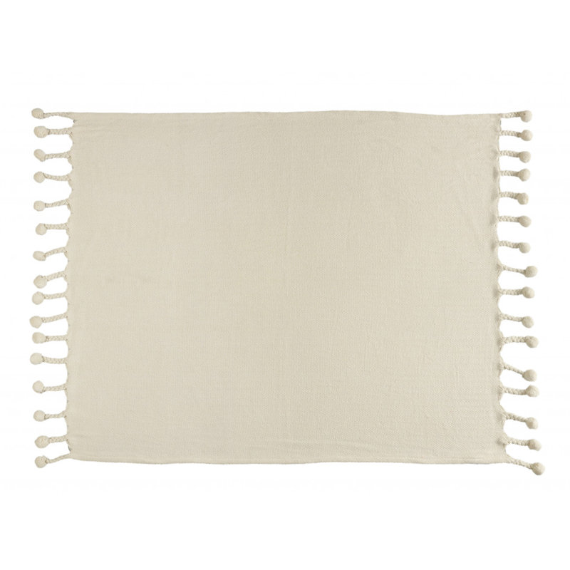 Jeté en coton tissé crème à chevrons