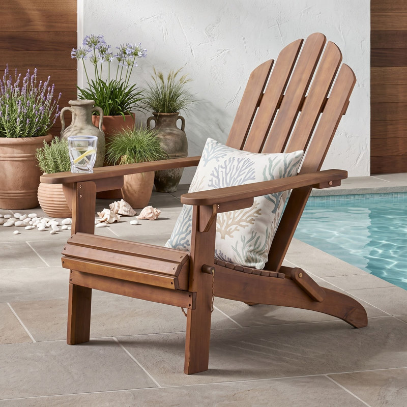 Chaise pliante en bois avec accoudoirs, Marron foncé