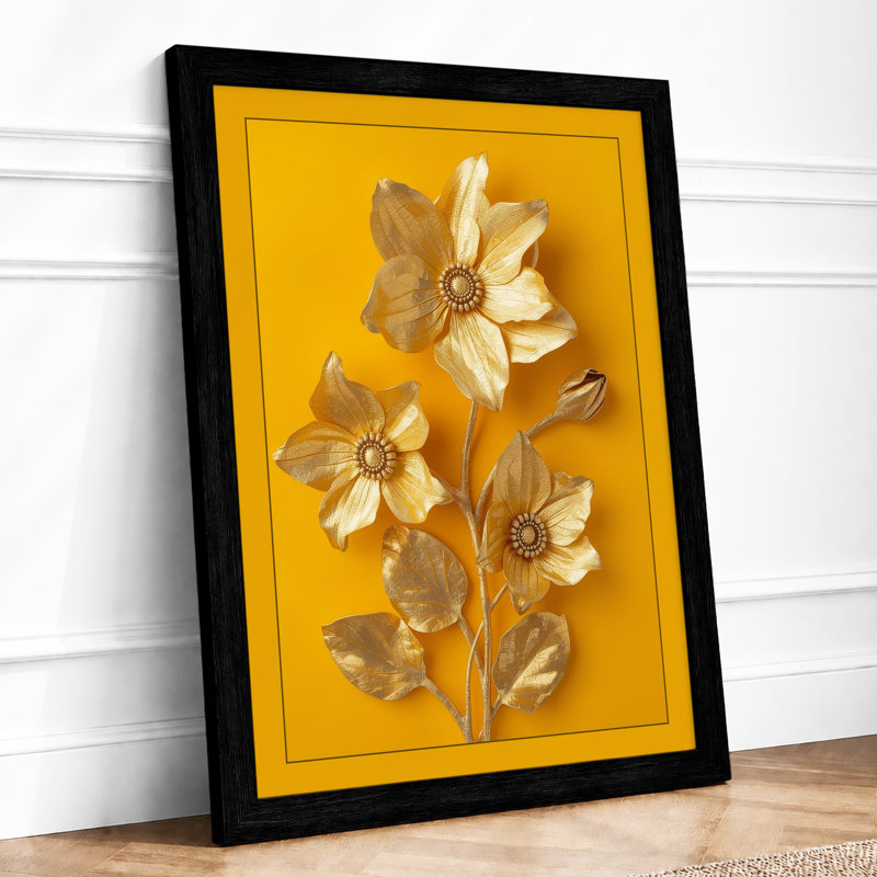 Golden Arrangement Botanical - Framed Print, A2 - 59.4 x 42.0 cm, Black