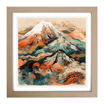 Japanese Mountains Abstract Art - Framed Print