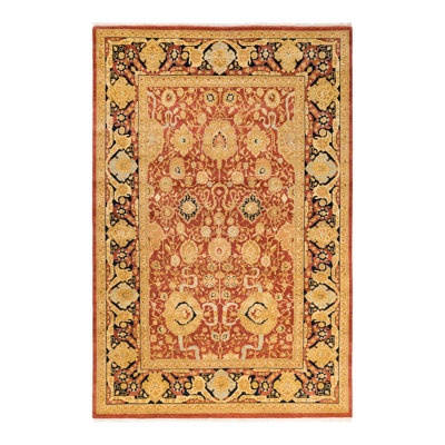 Tapis bleu / ivoire / rouille traditionnel noué à la main de conception unique 6 pi 2 po x 9 pi 4 po Keller