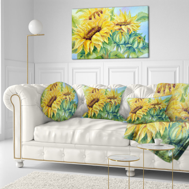 Trois tournesols - coussin décoratif imprimé floral, Rectangulaire, 12 po x 20 po