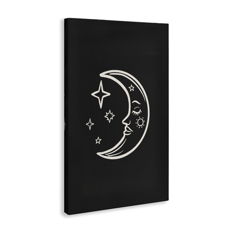 Lune et étoiles sur toile noire par JJ Design House LLC, H 24 po x l 16 po