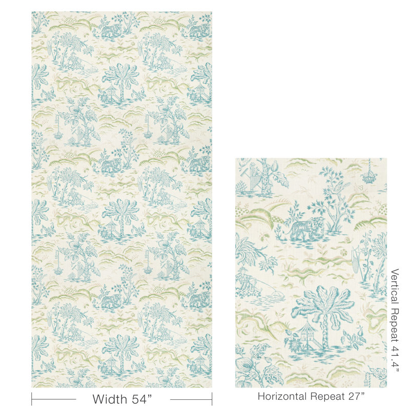 Manoir Valensole 100% Linen Fabric, Teal/Leaf