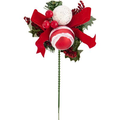 Red White Christmas Ball Pick, Set of 12