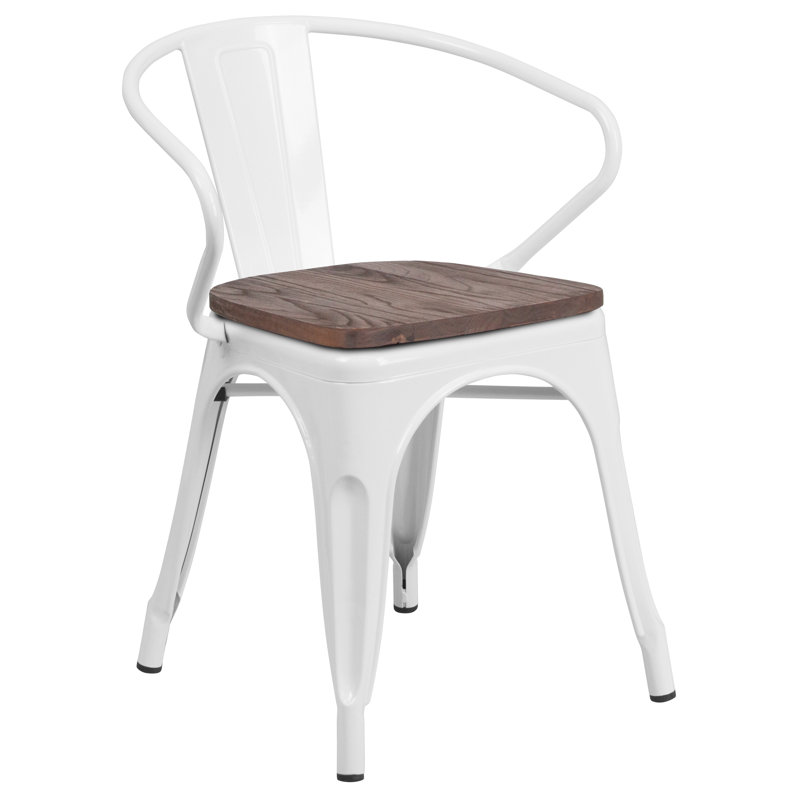 Kester 4 Pk. Metal Chair with Wood Seat and Arms, White