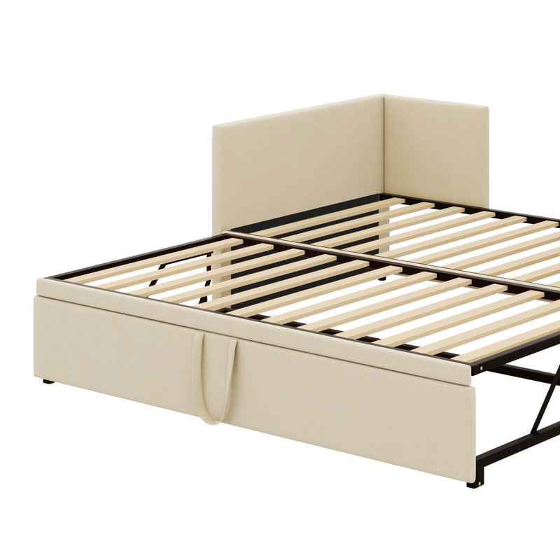 Shamina Upholstered daybed with Pop Up Trundle, Beige