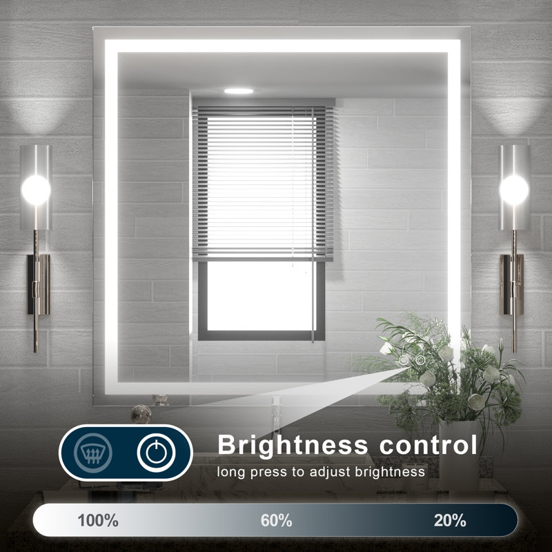 Martrez Frameless LED Lighted Bathroom / Vanity Mirror with Brightness Adjustable, Memory Function, Anti-fog, 36" x 36"