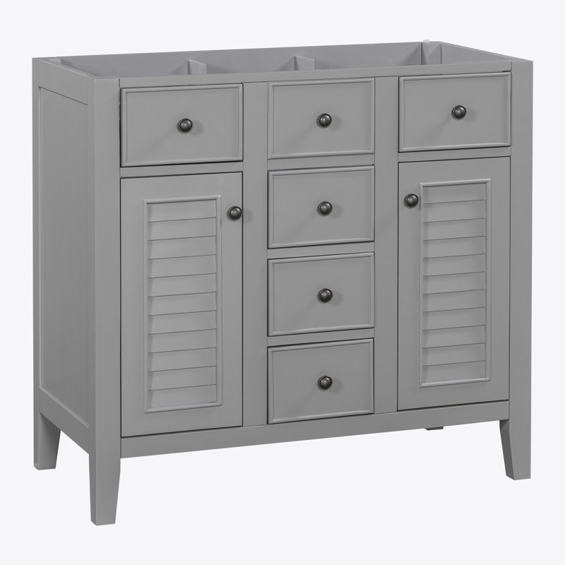 Gray 36" Freestanding Bathroom Vanity with Five Drawers