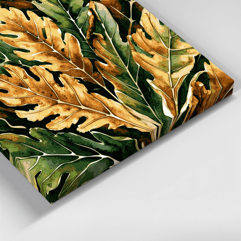 "Botanical Walnut Leaves", art mural sur toile verte, H 11 po x l 14 po