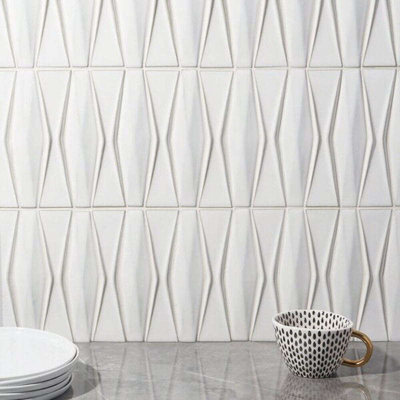 Nabi Harlequin 2x8 Glossy Glass Mosaic Tile, Natural White