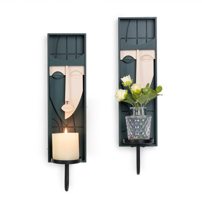Modern Art Wall Candle Holder, Abstract Face Candle Sconce Set Of 2,(Blackish)