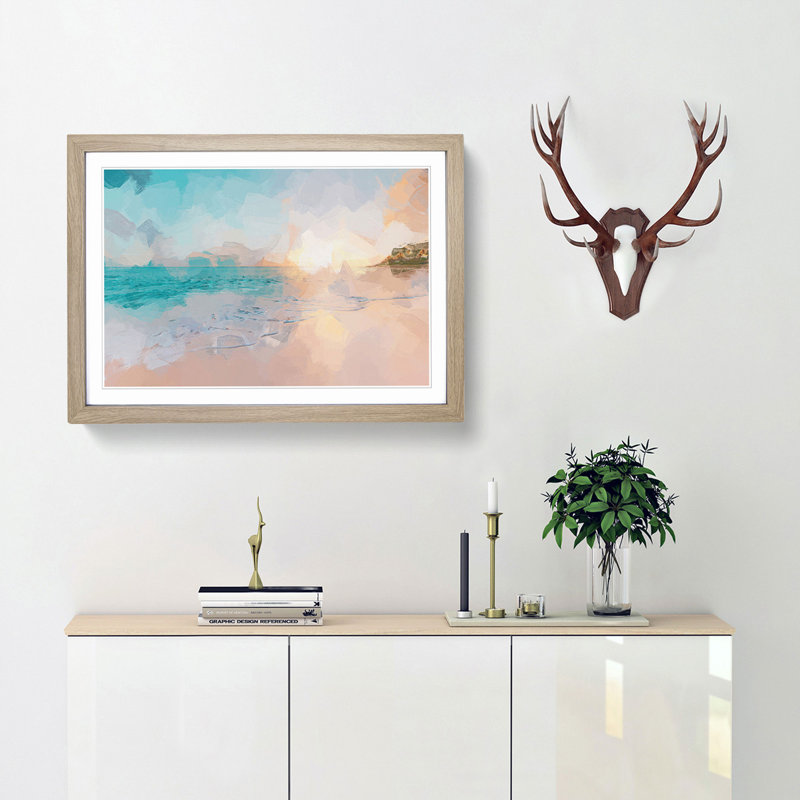North Shore Beach Hawaii in Abstract - Picture Frame Graphic Art Print, 36cm H x 48cm W x 2cm D, Oak Framed
