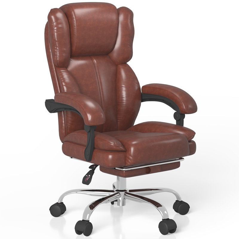 Executive Office Chair with Retractable Footrest, Adjustable Headrest, Padded Arms, Easy Assembly, Brown, Brown