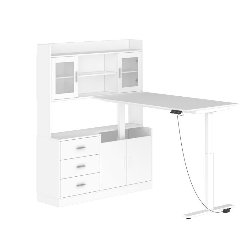 Elevating Computer Desk With 68.5'' W Bookcase