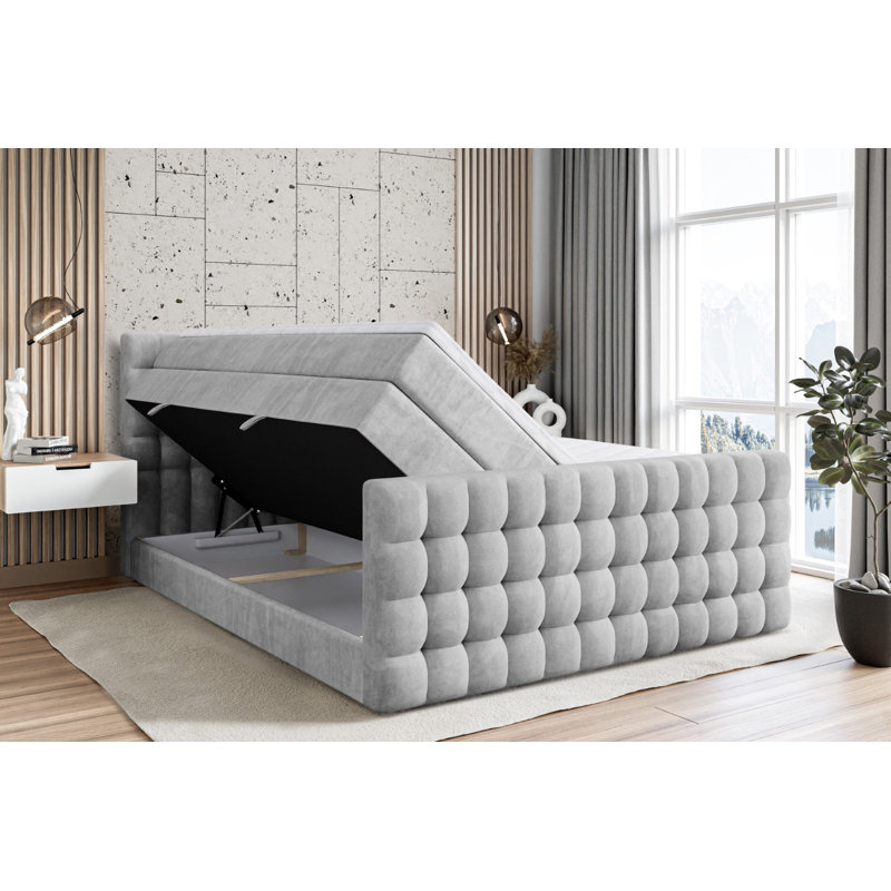 Brandalucci Pocket Spring Mattress Divan Bed Base, Light gray, 200 x 200 cm