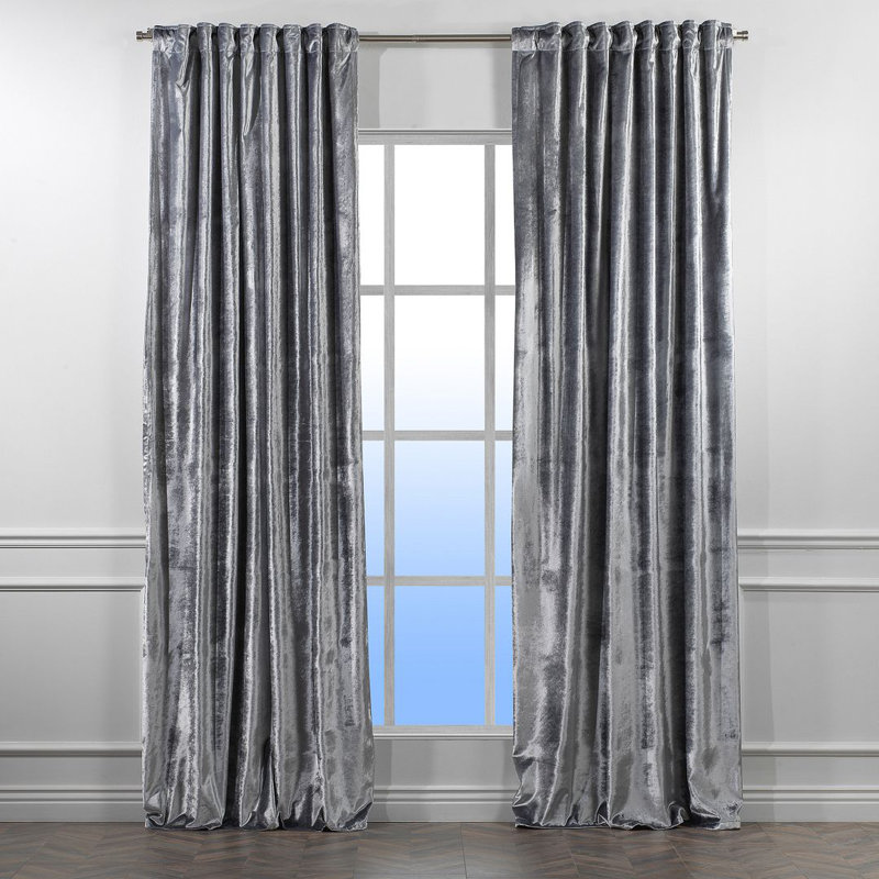 Panneau de rideau simple doublé occultant en velours brillant extra large et très long, L 52 po x L 300 po, 17 argent