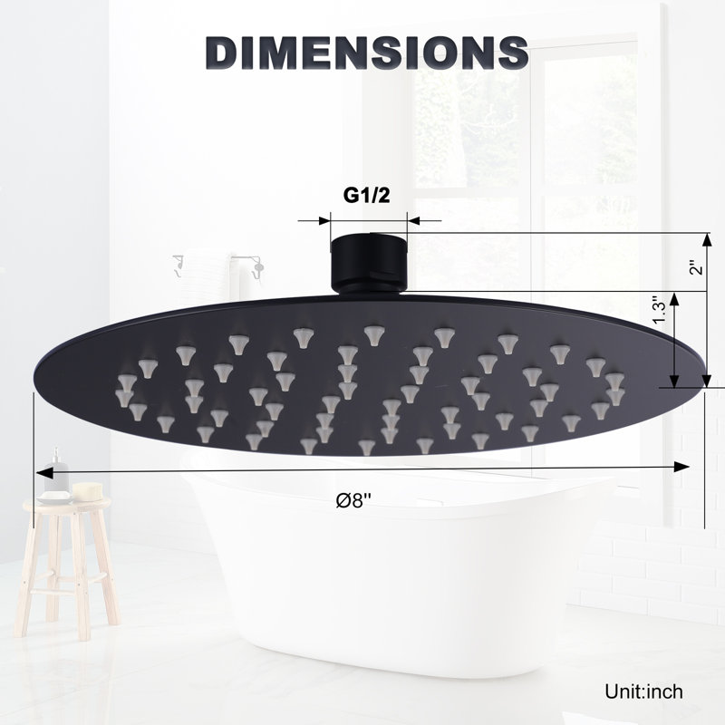 Wide Round Rain Shower Head For Bathroom With 1.8 GPM High-Pressure Swivel Rainfall Spray, Matte Black