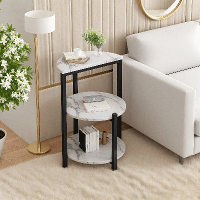 Round End Table Set Of 2, Small Side Table, Faux Marble Modern Nightstand Sofa Side Table Bed Side Table W/Metal Frame For Living Room, Bedroom, Offic
