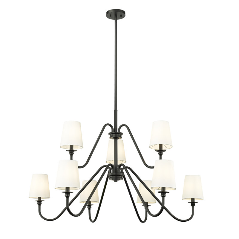 Lustre 9 lumières à abat-jour / araignée en acier à intensité variable Sujal, H 28,25 po x l 46 po x P 46 po, Noir mat