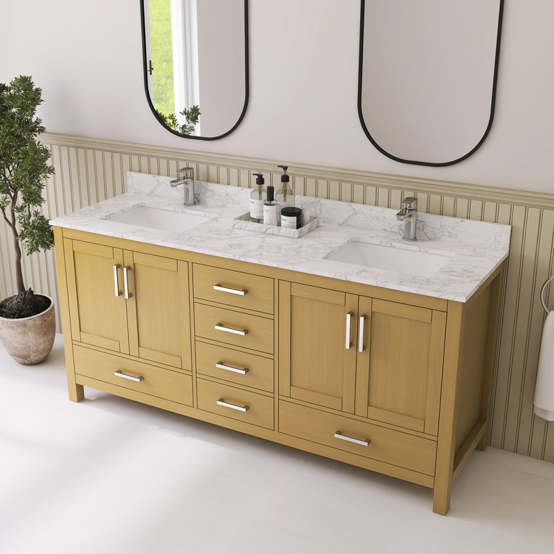 Meuble-lavabo double 72 po avec comptoir en granit blanc, 72", Naturel