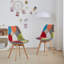 42.5cm H Patchwork Fabric Dining Chair, Retro Style Upholstered Side Chair with Solid Wood Legs-2022662625-2080525510