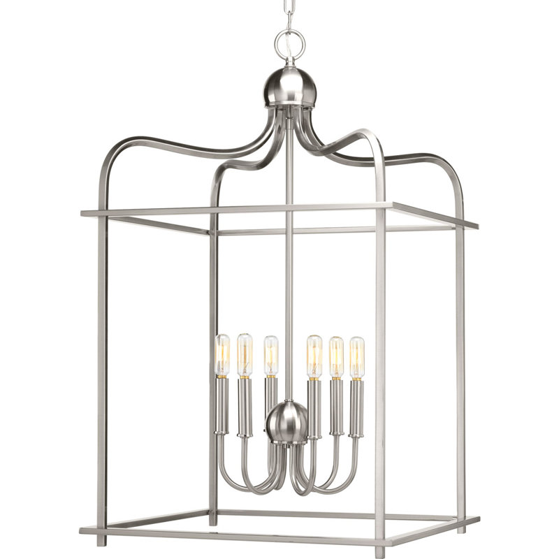 Lustree carrée 6 lumières lanterne Elsworth, Nickel brossé