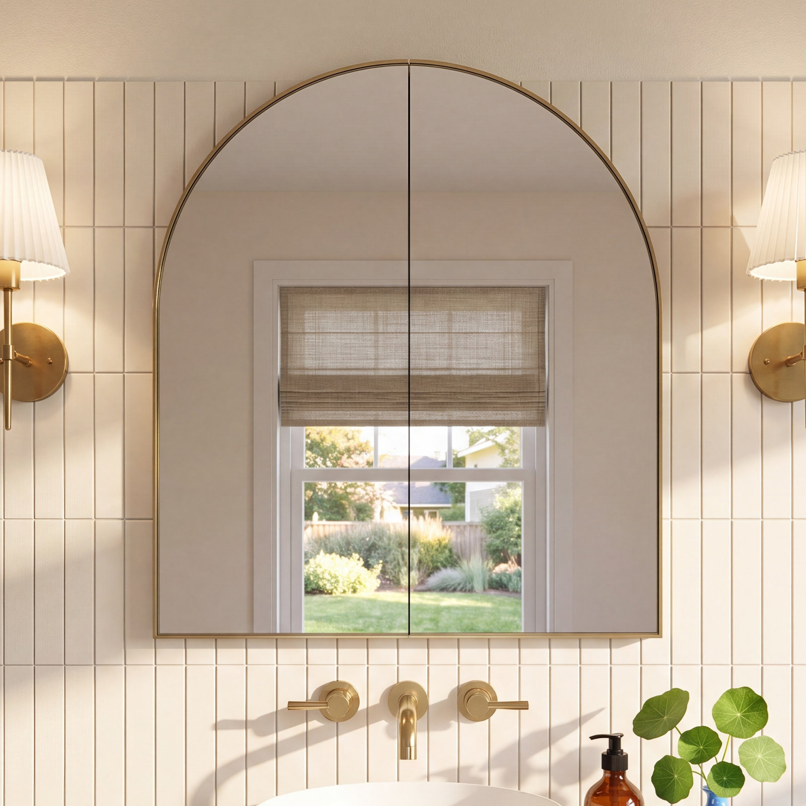 Aria Arch Medicine Cabinet, Satin Brass
