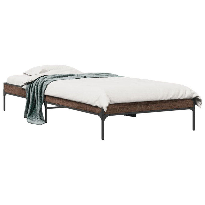 Vidaxl Bed Frame Metal, Brown Oak, Small Single (2'6)