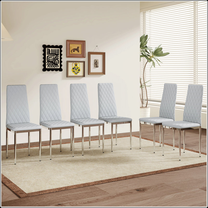 Chaise de salle à manger en polyuréthane gris clair de style moderne avec pieds argentés - ensemble de 4, 4, Light Gray