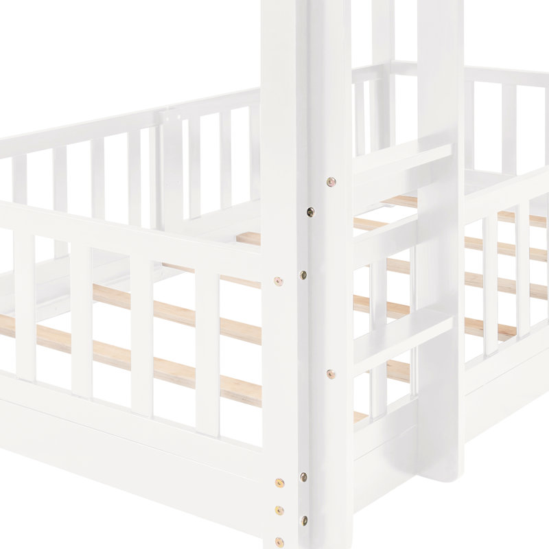 Lit simple au-dessus d'un lit superposé avec glissade et - blanc, fabrication en bois massif pour une durabilité convertible en pin
