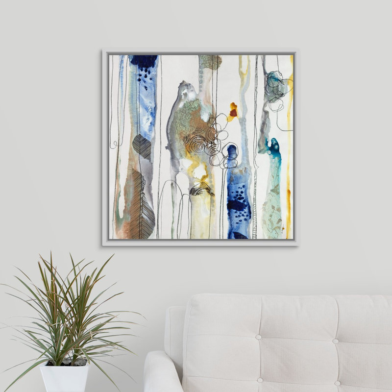« botanique contour xi », peinture sur toile, H 25,7 po x l 25,7 po x P 1,75 po, Cadre flottant blanc