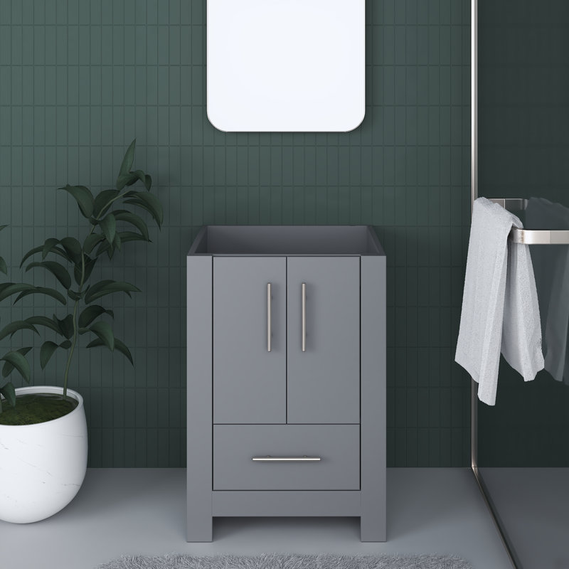 Meuble-lavabo moderne 24 po noir brillant avec poignées rondes en nickel brossé Boston, gris