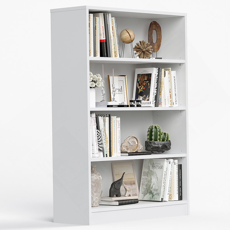 Bibliothèque moderne en bois à 4 tablettes avec tablettes réglables, parfaite pour le rangement dans la chambre à coucher, le bureau et le salon