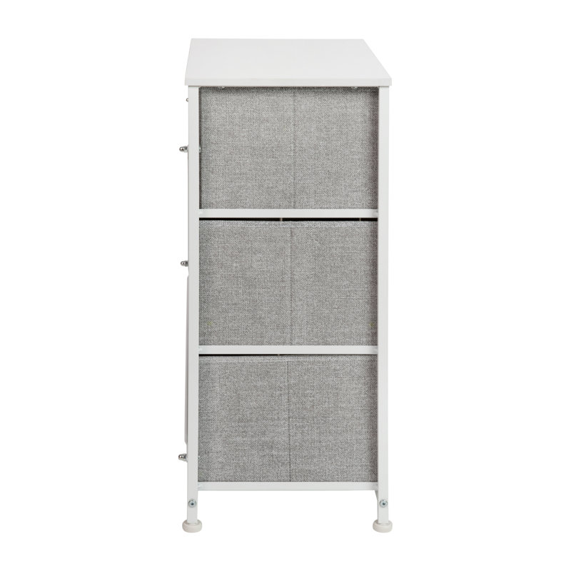 White & Light Gray 3-Drawer Cast Iron Frame Vertical Storage Dresser