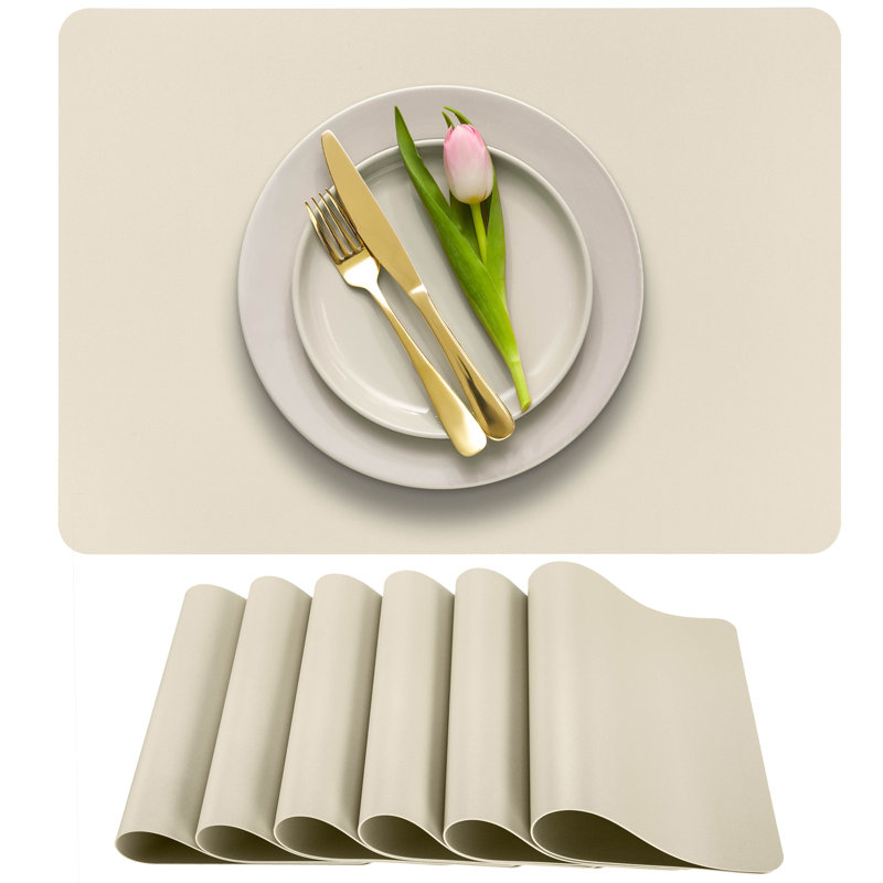 Faux Leather Rectangle Placemat, Solid Ivory
