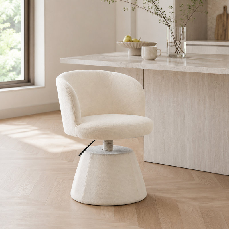 Tabouret de bar ergonomique Mid-Century en chenille pour salle à manger et coiffeuse, Beige