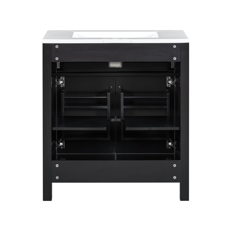 Ensemble de meuble-lavabo moderne avec lavabos doubles, lavabos doubles, tablette réglable, portes à fermeture en douceur et tiroir rabattable