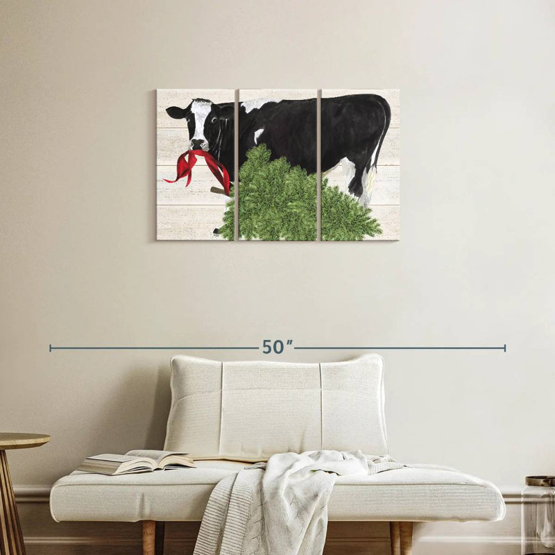 Noël à la ferme II - Vache avec arbre, H 20 po x l 33 po